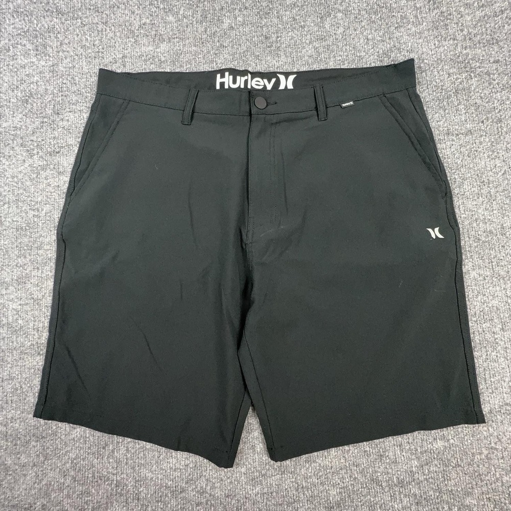 Hurley Shorts Mens 38 Black Chino 9 Inseam Polyester Flat Front Casual Summer